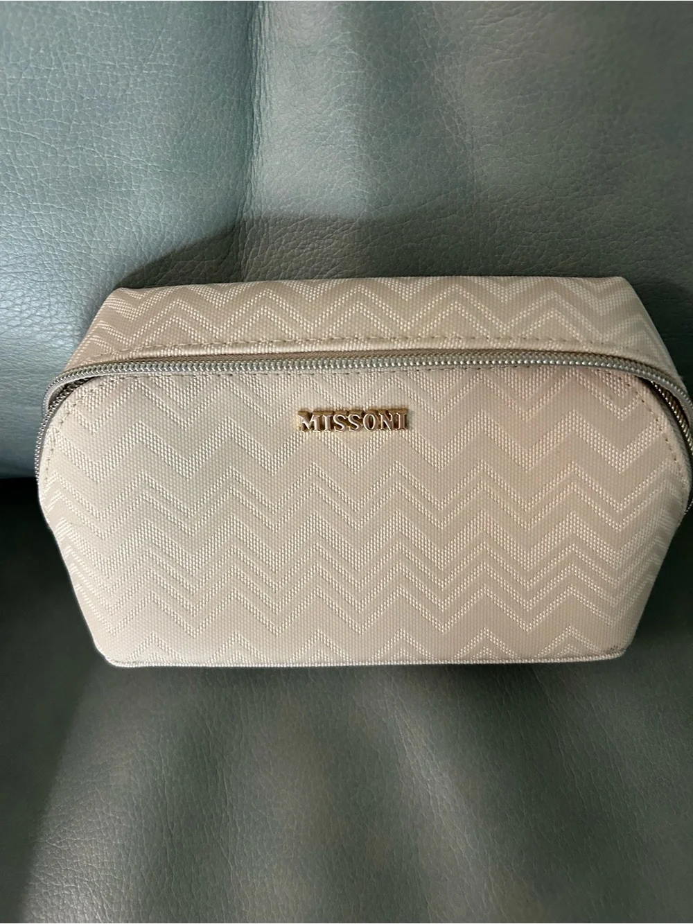 Missoni Cream Chevron Cosmetic Bag with Gold Logo